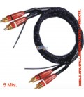 5 Mts / CABLE PRO - 2 RCA MACHOS A 2 RCA MACHOS (DOBLE APANTALLAMIENTO + REMOTE)