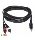 3 Mts / 2 RCA MACHO A 1 MINI-JACK ESTÉREO MACHO (3,5mm)