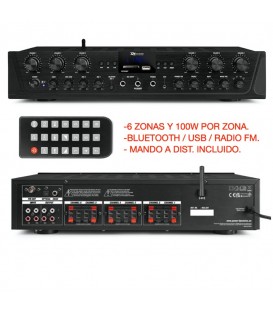 PV260BT (6 ZONAS / RADIO FM / BLUETOOTH / USB / SD) 200W / MANDO A DIST.